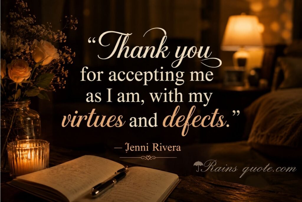 “Thank you for accepting me as I am, with my virtues and defects.”