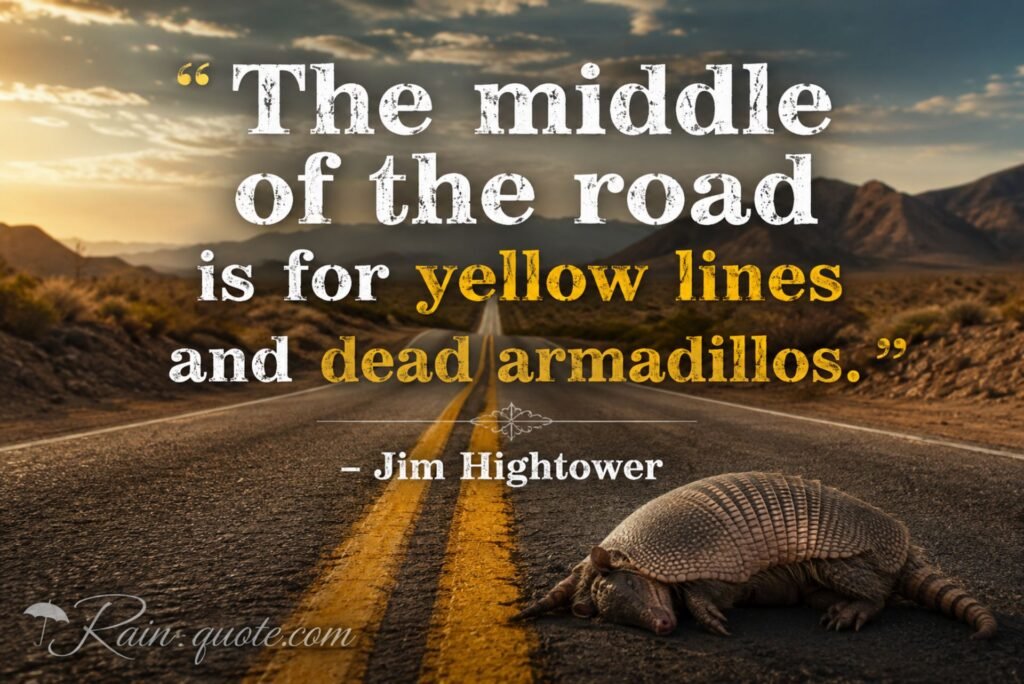 “The middle of the road is for yellow lines and dead armadillos.”