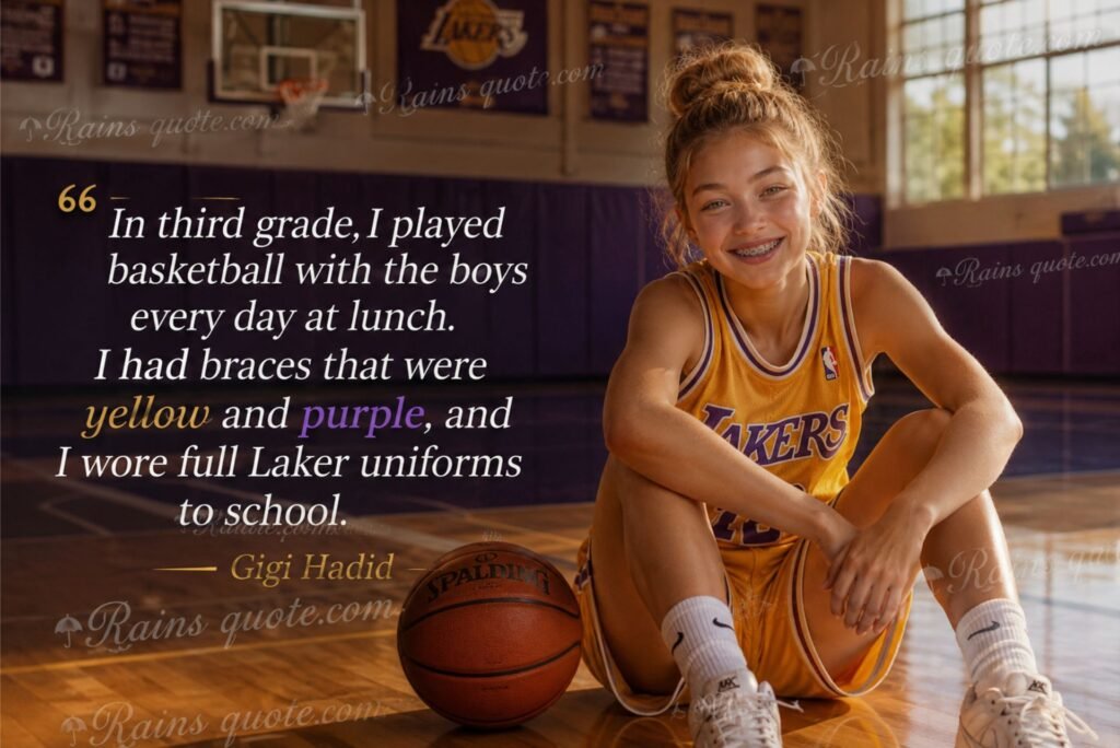 “In third grade, I played basketball with the boys every day at lunch. I had braces that were yellow and purple, and I wore full Laker uniforms to school.”