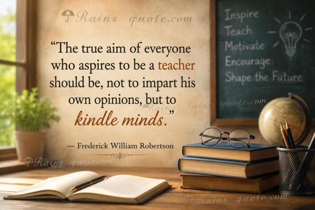 “The true aim of everyone who aspires to be a teacher should be, not to impart his own opinions, but to kindle minds.”