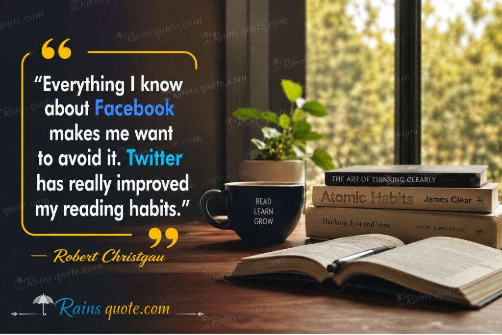 “Everything I know about Facebook makes me want to avoid it. Twitter has really improved my reading habits.”