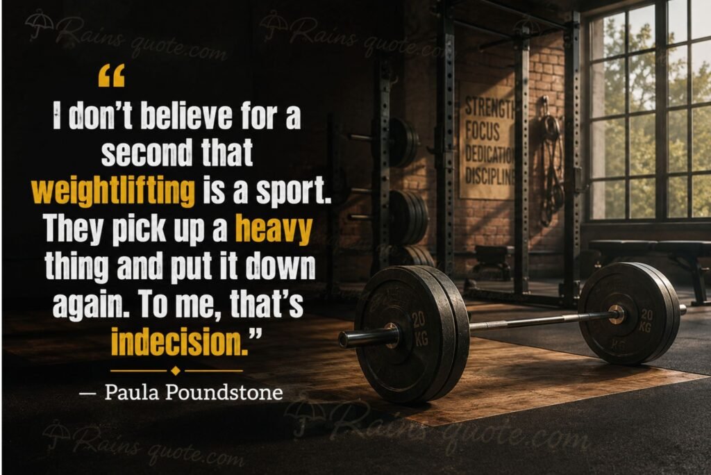 “I don’t believe for a second that weightlifting is a sport. They pick up a heavy thing and put it down again. To me, that’s indecision.”