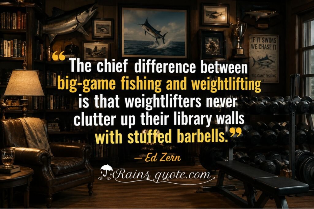 “The chief difference between big-game fishing and weightlifting is that weightlifters never clutter up their library walls with stuffed barbells.”