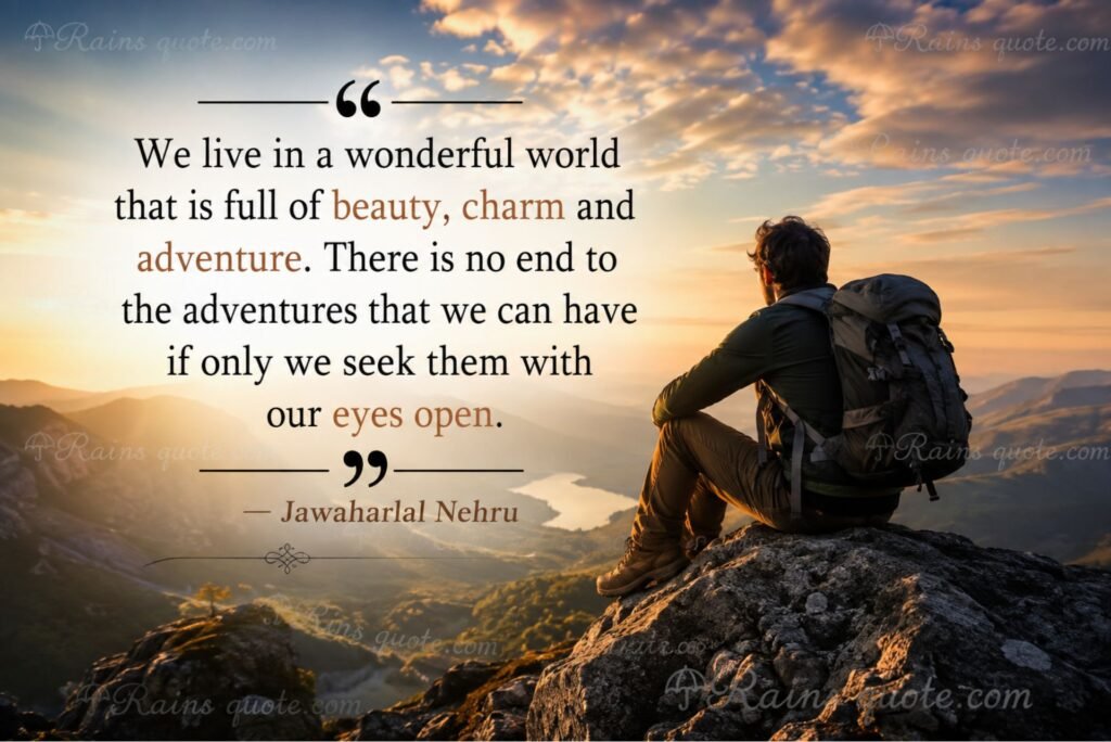 “We live in a wonderful world that is full of beauty, charm and adventure. There is no end to the adventures that we can have if only we seek them with our eyes open.”