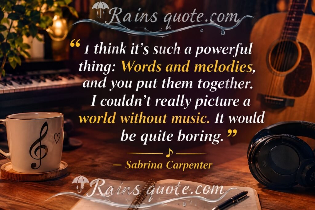 “I think it's such a powerful thing: Words and melodies, and you put them together. I couldn't really picture a world without music. It would be quite boring.”
