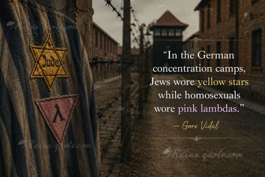 “In the German concentration camps, Jews wore yellow stars while homosexuals wore pink lambdas.”