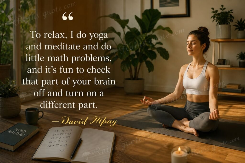 “To relax, I do yoga and meditate and do little math problems, and it's fun to check that part of your brain off and turn on a different part.”