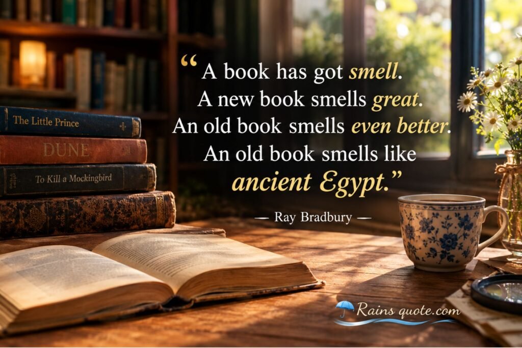 “A book has got smell. A new book smells great. An old book smells even better. An old book smells like ancient Egypt.”