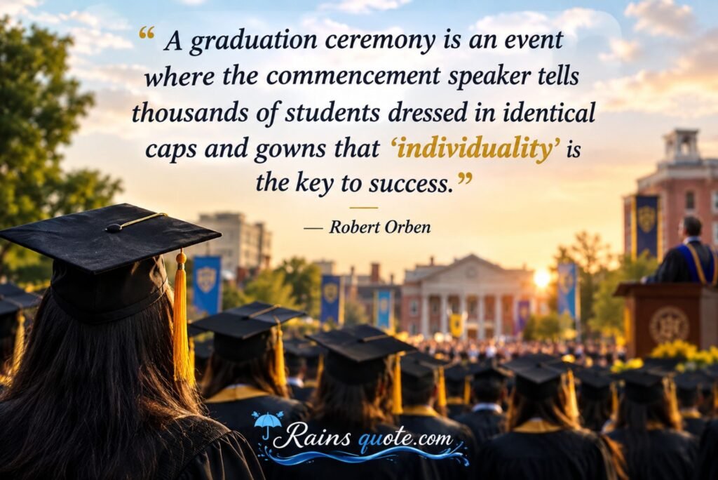“A graduation ceremony is an event where the commencement speaker tells thousands of students dressed in identical caps and gowns that ‘individuality’ is the key to success.”