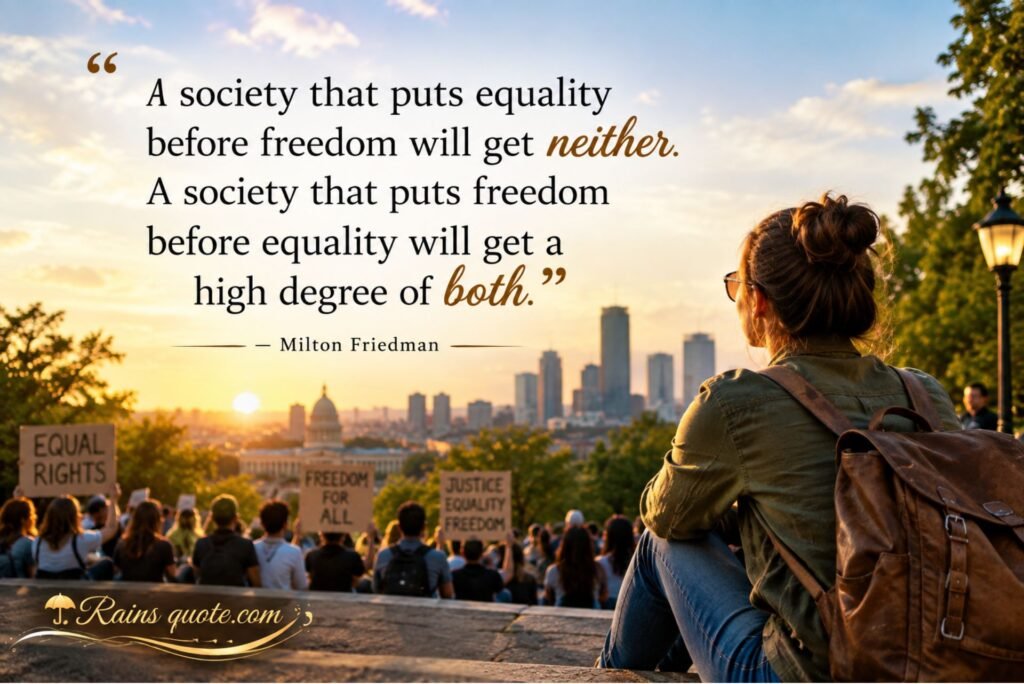 “A society that puts equality before freedom will get neither. A society that puts freedom before equality will get a high degree of both.”