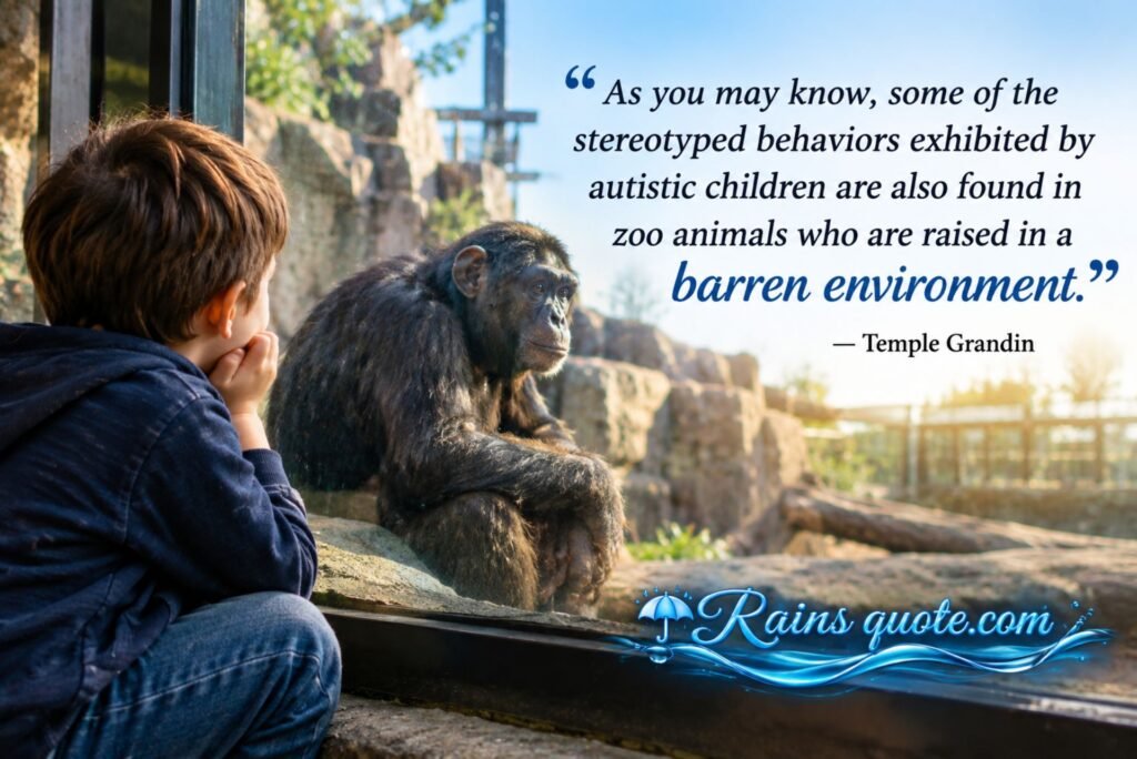 “As you may know, some of the stereotyped behaviors exhibited by autistic children are also found in zoo animals who are raised in a barren environment.”