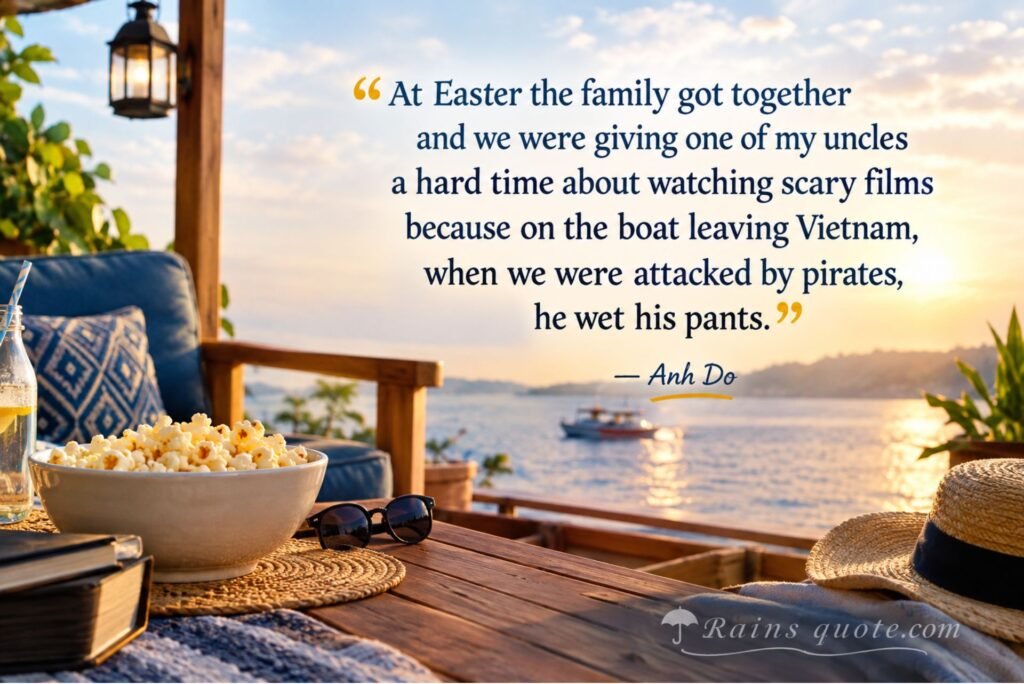 “At Easter the family got together and we were giving one of my uncles a hard time about watching scary films because on the boat leaving Vietnam, when we were attacked by pirates, he wet his pants.”