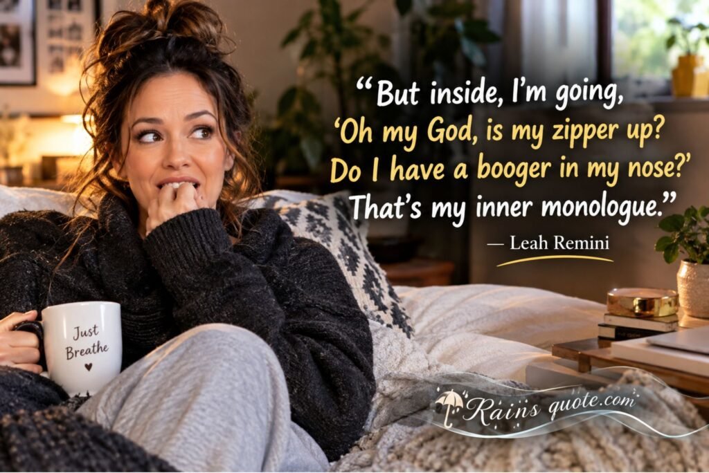 “But inside, I'm going, 'Oh my God, is my zipper up? Do I have a booger in my nose?' That's my inner monologue.”