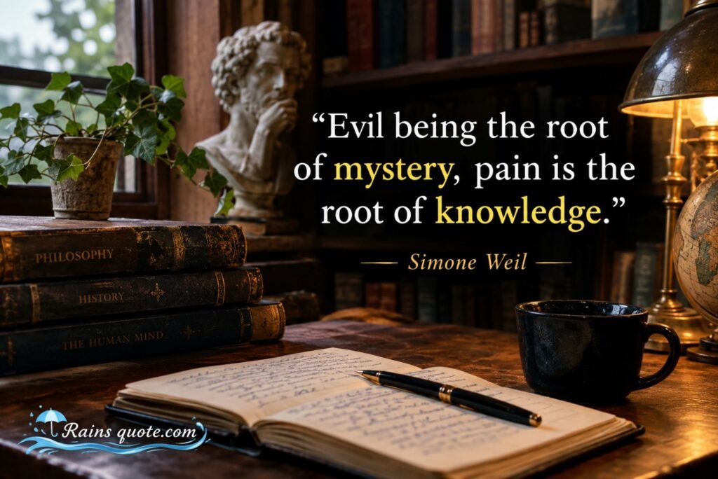 “Evil being the root of mystery, pain is the root of knowledge.”