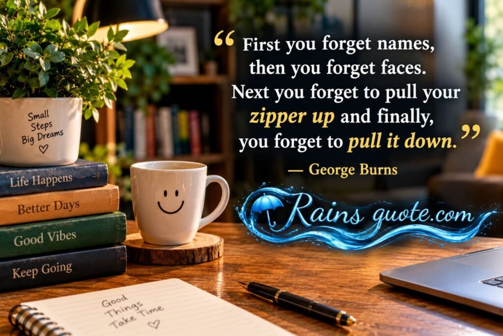 “First you forget names, then you forget faces. Next you forget to pull your zipper up and finally, you forget to pull it down.”