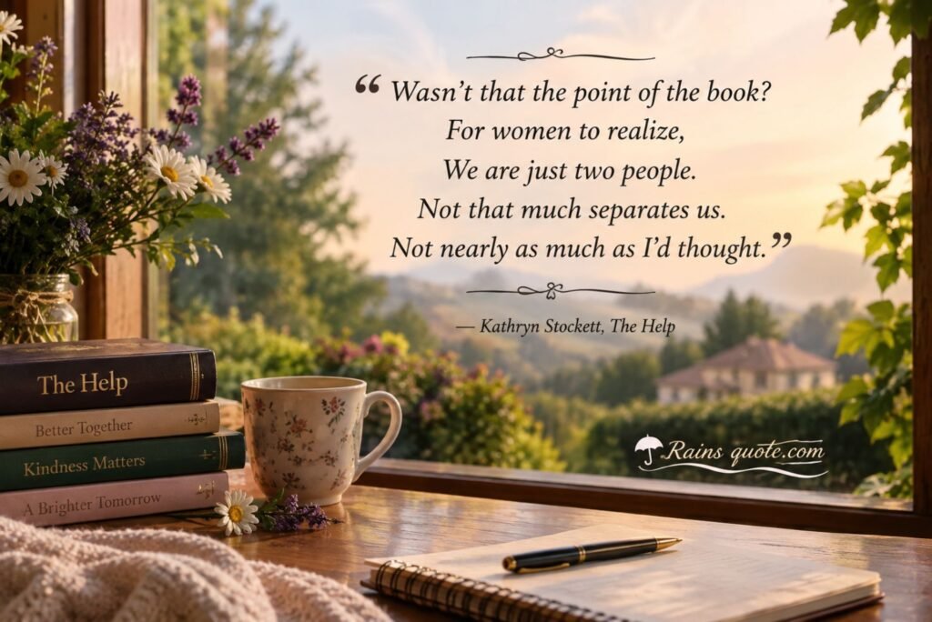 “Wasn't that the point of the book? For women to realize, We are just two people. Not that much separates us. Not nearly as much as I'd thought.”