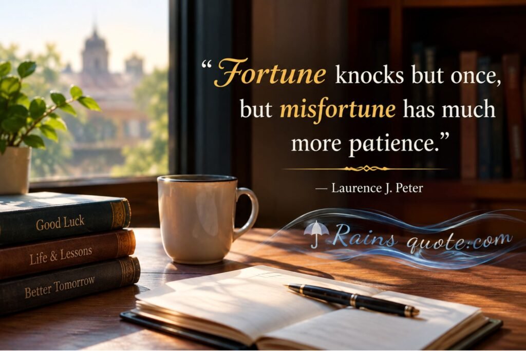 “Fortune knocks but once, but misfortune has much more patience.”