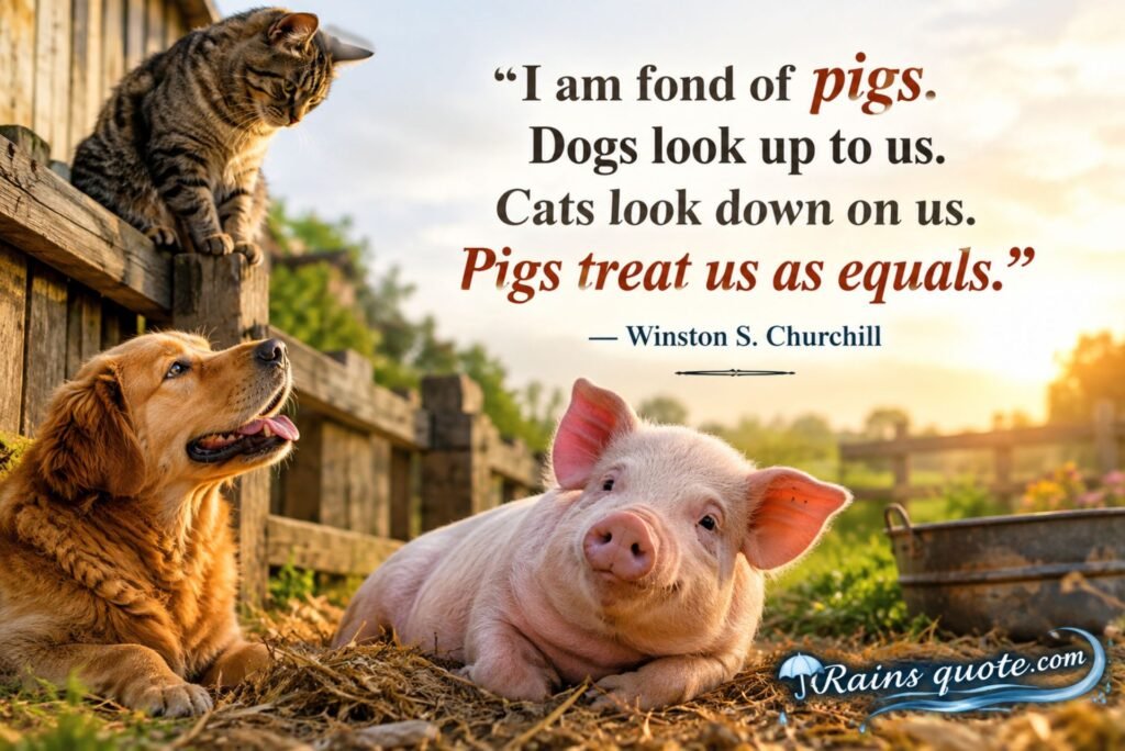 “I am fond of pigs. Dogs look up to us. Cats look down on us. Pigs treat us as equals.”