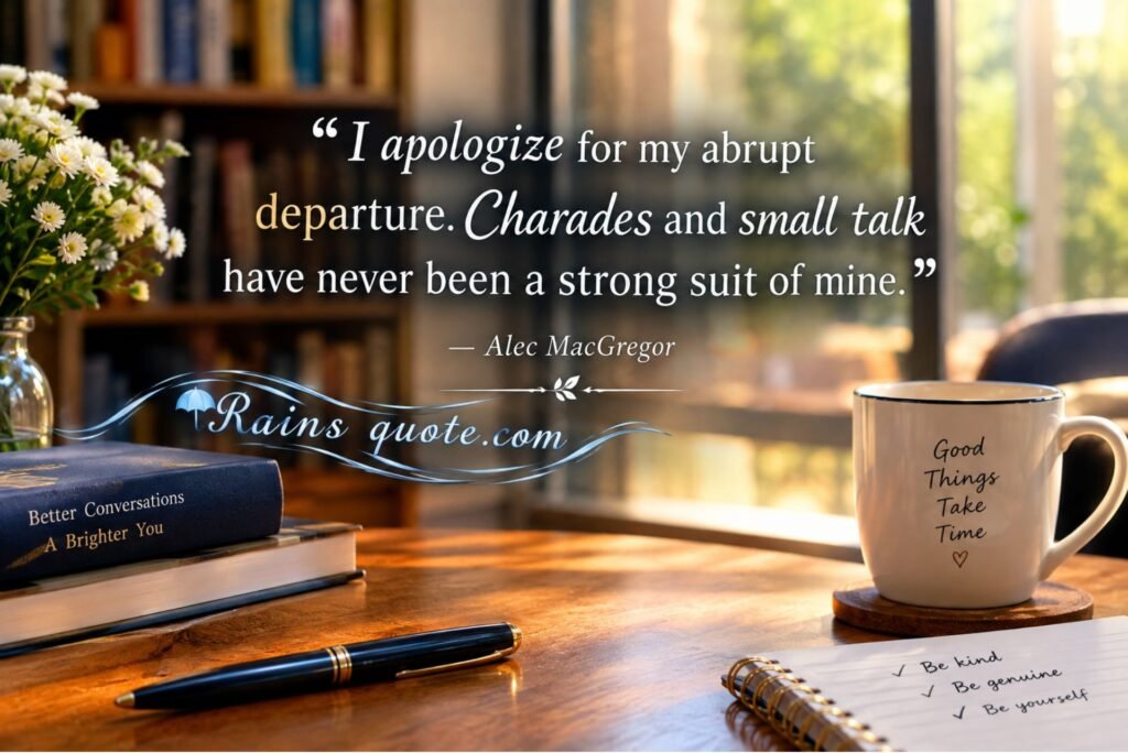 “I apologize for my abrupt departure. Charades and small talk have never been a strong suit of mine. (Alec MacGregor)”