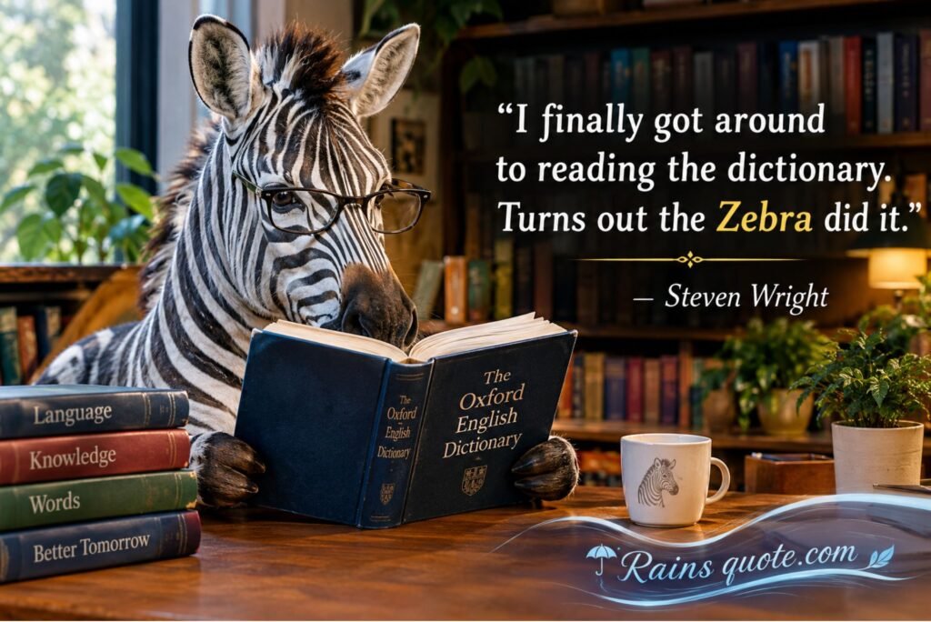 “I finally got around to reading the dictionary. Turns out the Zebra did it.”
