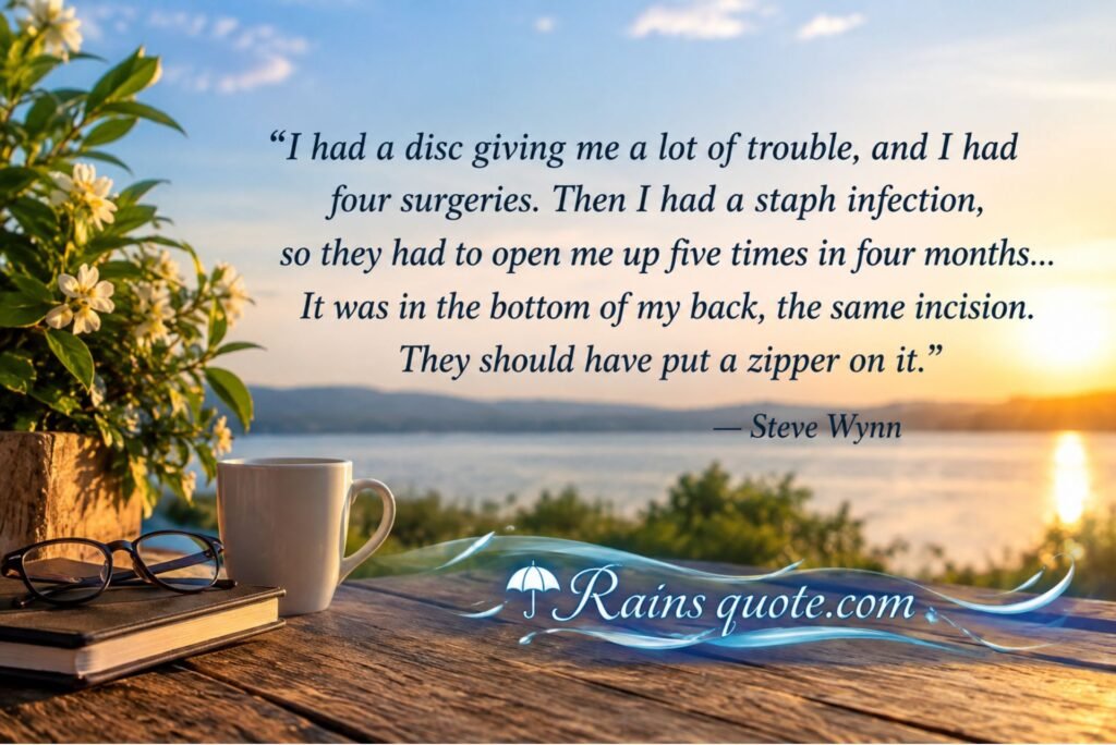 “I had a disc giving me a lot of trouble, and I had four surgeries. Then I had a staph infection, so they had to open me up five times in four months... It was in the bottom of my back, the same incision. They should have put a zipper on it.”