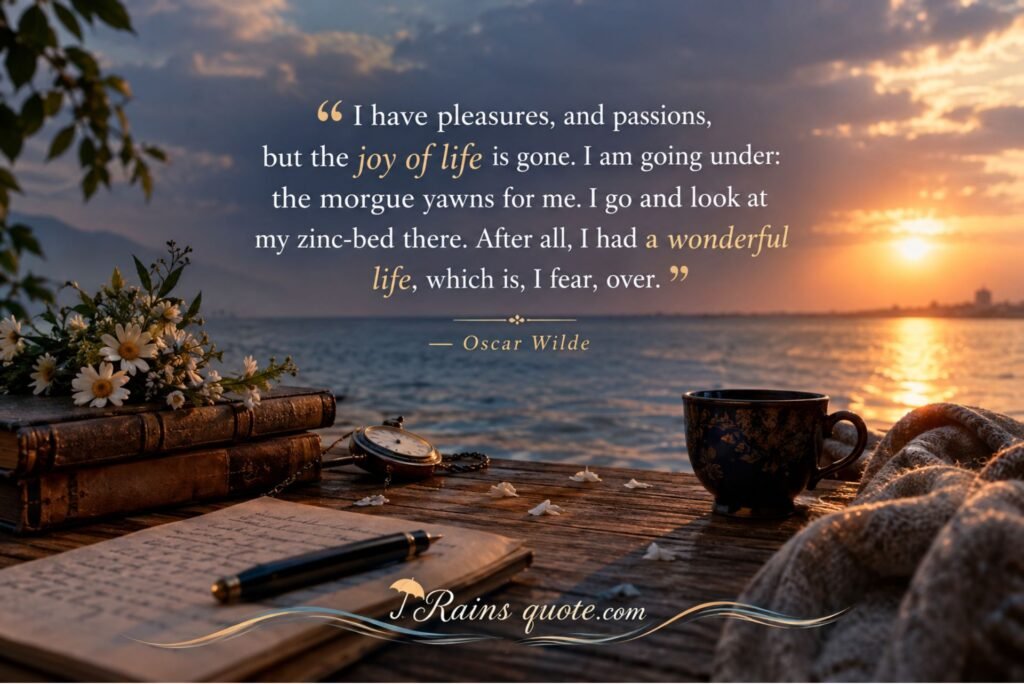 “I have pleasures, and passions, but the joy of life is gone. I am going under: the morgue yawns for me. I go and look at my zinc-bed there. After all, I had a wonderful life, which is, I fear, over.”