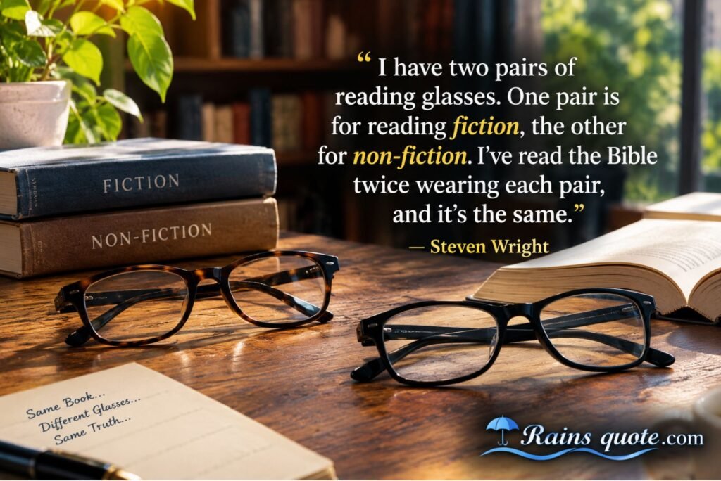 “I have two pairs of reading glasses. One pair is for reading fiction, the other for non-fiction. I've read the Bible twice wearing each pair, and it's the same.”