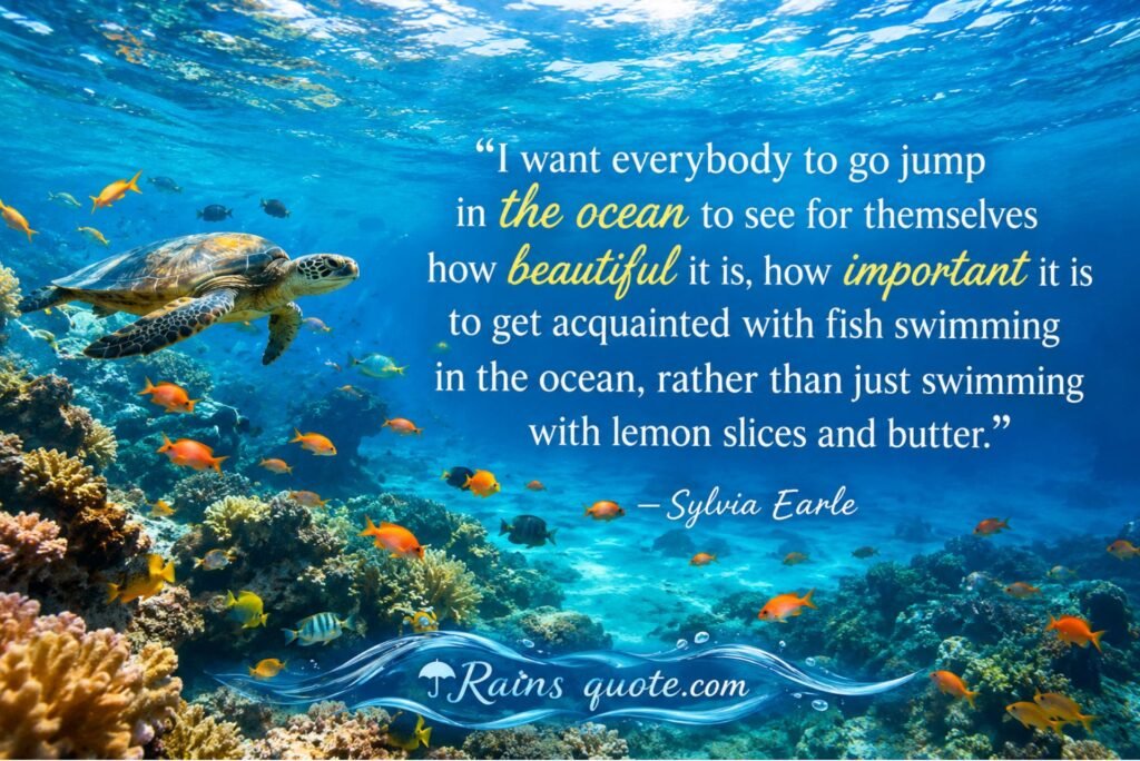 “I want everybody to go jump in the ocean to see for themselves how beautiful it is, how important it is to get acquainted with fish swimming in the ocean, rather than just swimming with lemon slices and butter.”