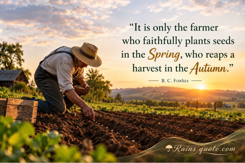 “It is only the farmer who faithfully plants seeds in the Spring, who reaps a harvest in the Autumn.”