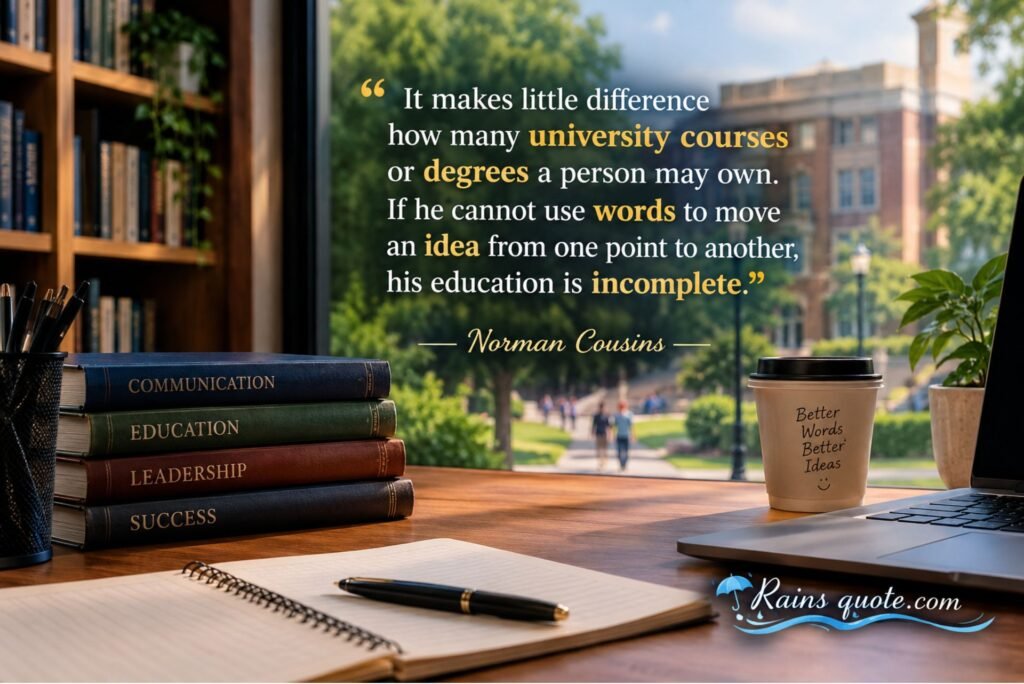 “It makes little difference how many university courses or degrees a person may own. If he cannot use words to move an idea from one point to another, his education is incomplete.”