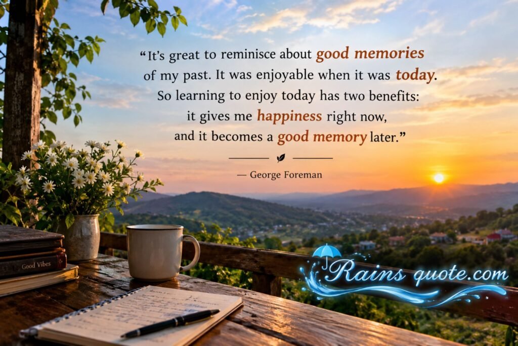 “It's great to reminisce about good memories of my past. It was enjoyable when it was today. So learning to enjoy today has two benefits: it gives me happiness right now, and it becomes a good memory later.”