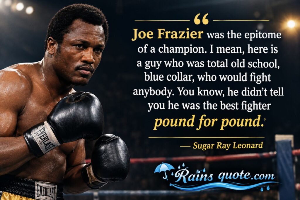 “Joe Frazier was the epitome of a champion. I mean, here is a guy who was total old school, blue collar, who would fight anybody. You know, he didn't tell you he was the best fighter pound for pound.”