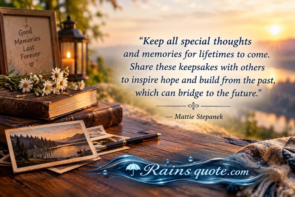 “Keep all special thoughts and memories for lifetimes to come. Share these keepsakes with others to inspire hope and build from the past, which can bridge to the future.”