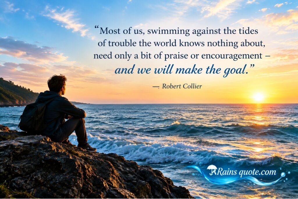 “Most of us, swimming against the tides of trouble the world knows nothing about, need only a bit of praise or encouragement - and we will make the goal.”