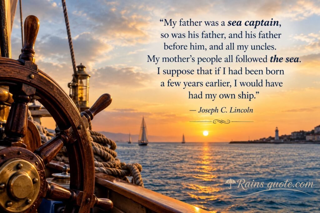 “My father was a sea captain, so was his father, and his father before him, and all my uncles. My mother's people all followed the sea. I suppose that if I had been born a few years earlier, I would have had my own ship.”