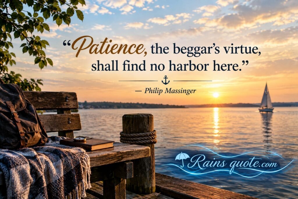 Patience, the beggar's virtue, shall find no harbor here.”