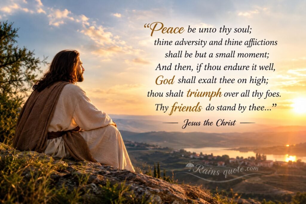 “Peace be unto thy soul; thine adversity and thine afflictions shall be but a small moment; And then, if thou endure it well, God shall exalt thee on high; thou shalt triumph over all thy foes. Thy friends do stand by thee...”