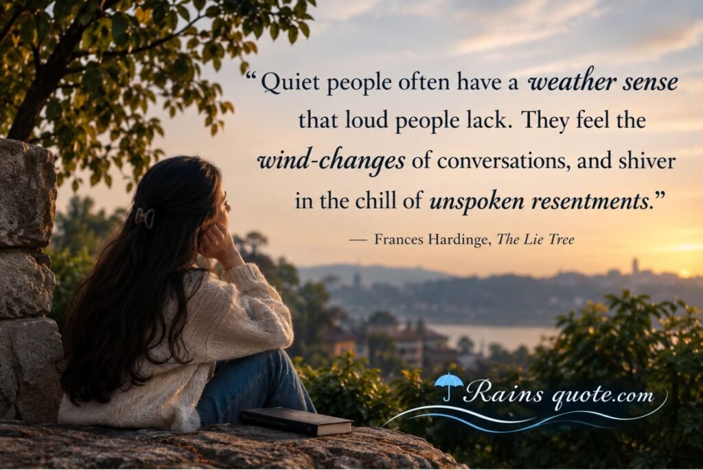 “Quiet people often have a weather sense that loud people lack. They feel the wind-changes of conversations, and shiver in the chill of unspoken resentments.”