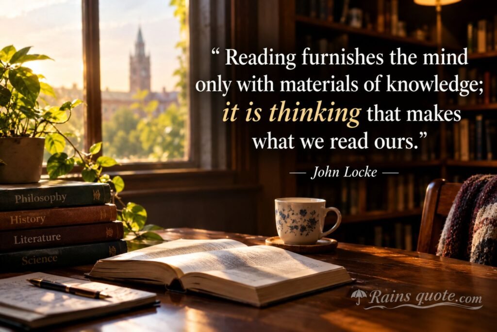 “Reading furnishes the mind only with materials of knowledge; it is thinking that makes what we read ours.”