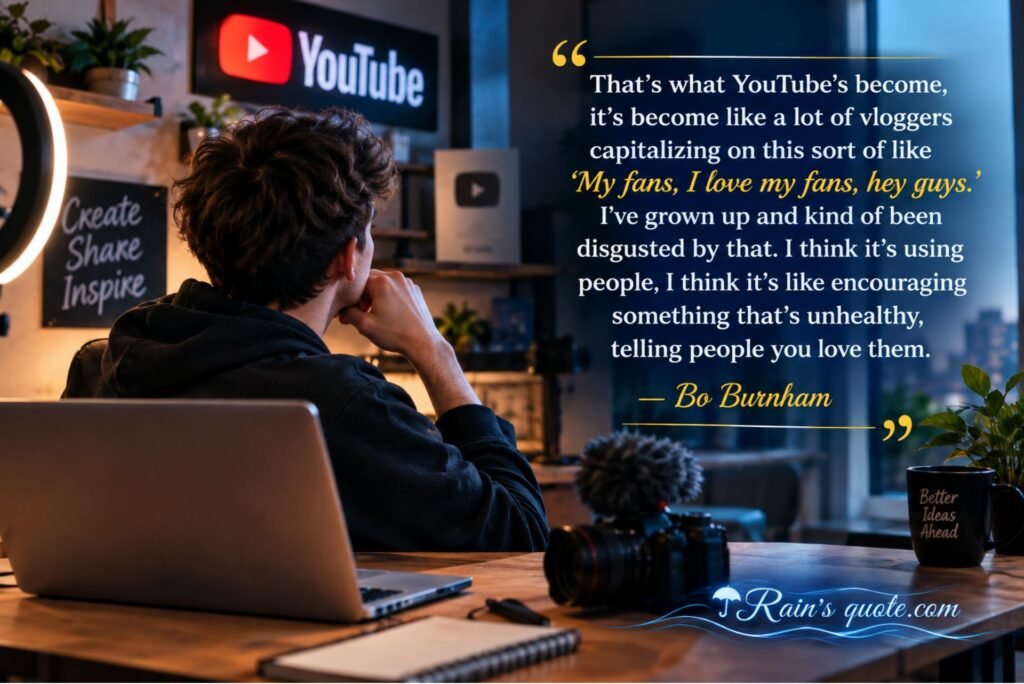 “That’s what YouTube's become, it's become like a lot of vloggers capitalizing on this sort of like ‘My fans, I love my fans, hey guys.’ I've grown up and kind of been disgusted by that. I think it's using people, I think it's like encouraging something that's unhealthy, telling people you love them.”