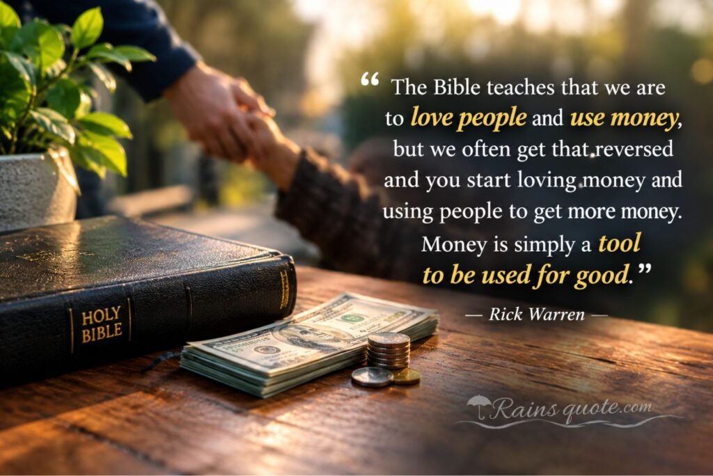“The Bible teaches that we are to love people and use money, but we often get that reversed and you start loving money and using people to get more money. Money is simply a tool to be used for good.”