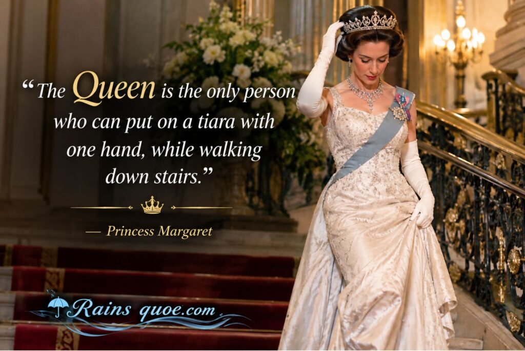 “The Queen is the only person who can put on a tiara with one hand, while walking down stairs.”