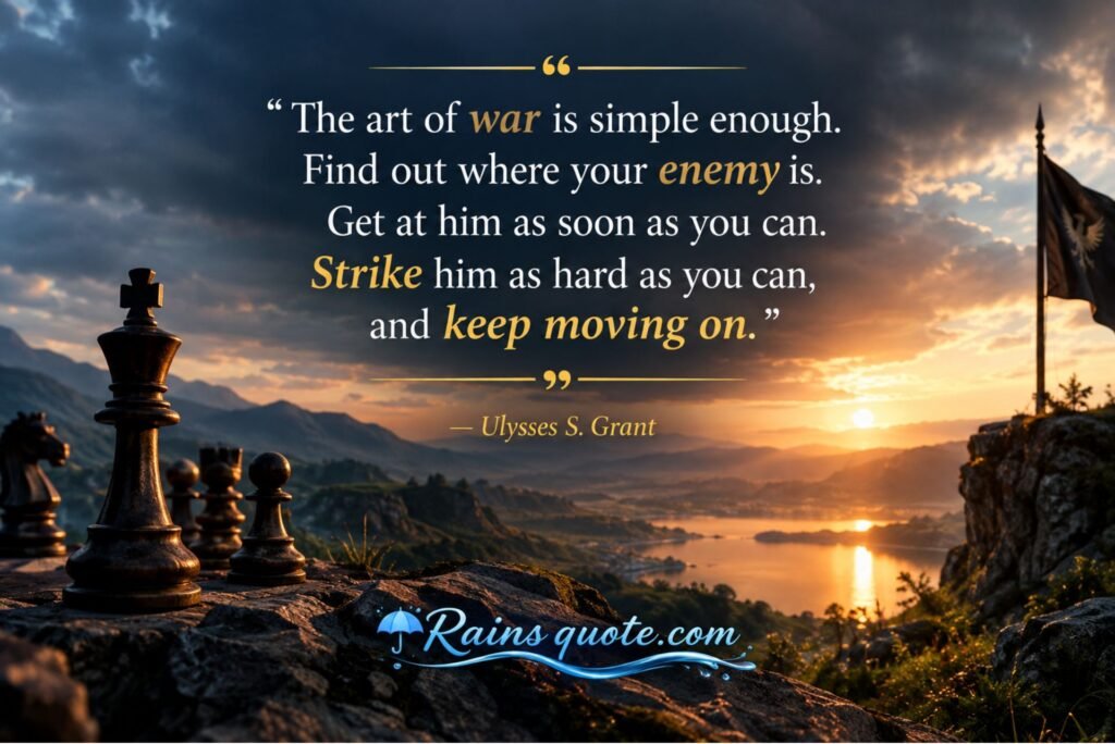 “The art of war is simple enough. Find out where your enemy is. Get at him as soon as you can. Strike him as hard as you can, and keep moving on.”