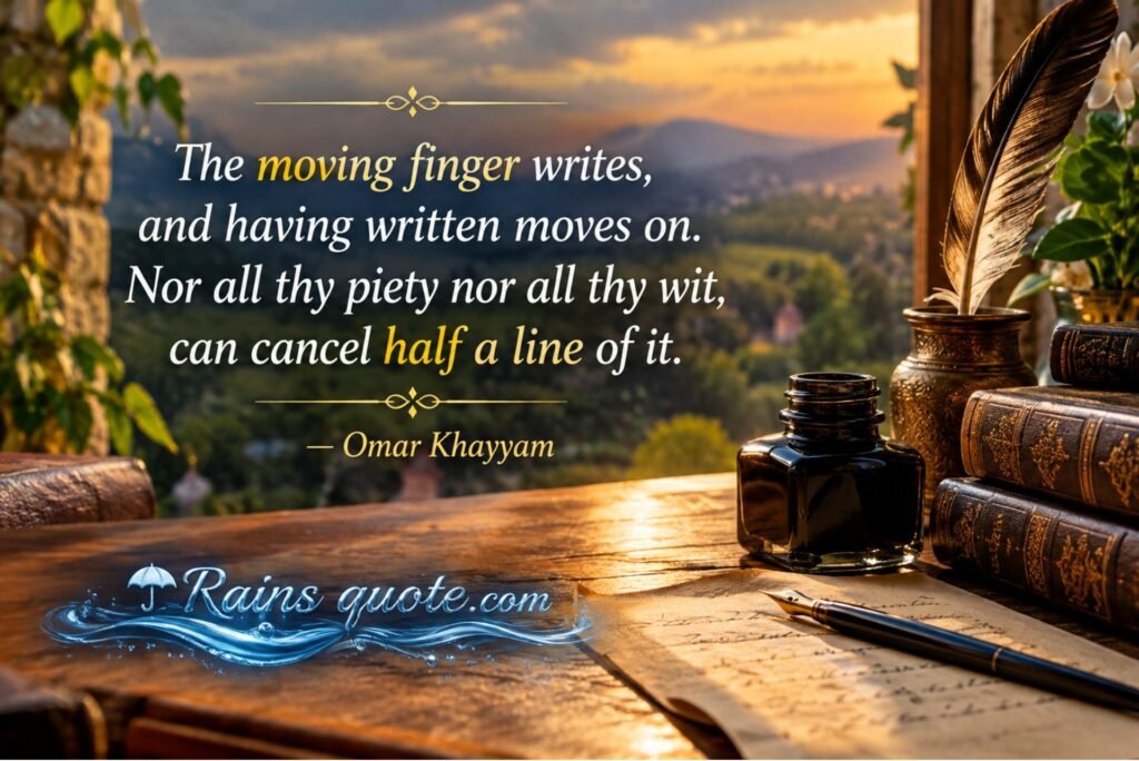 “The moving finger writes, and having written moves on. Nor all thy piety nor all thy wit, can cancel half a line of it.”