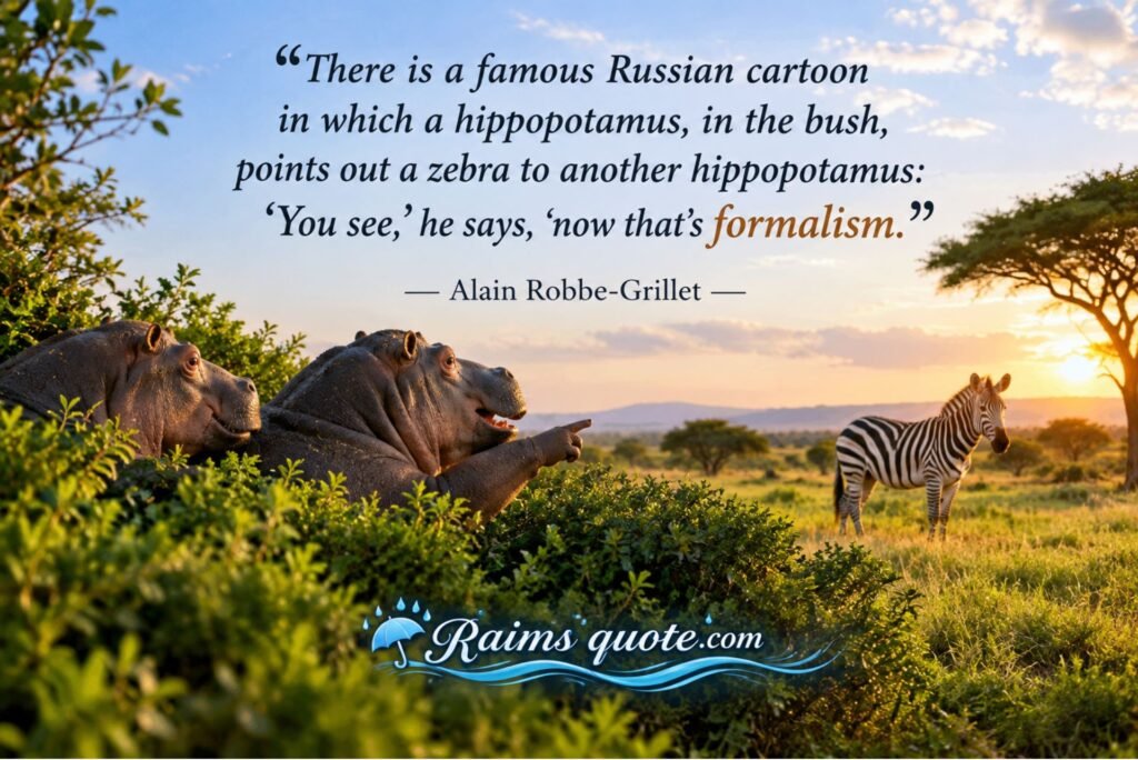 “There is a famous Russian cartoon in which a hippopotamus, in the bush, points out a zebra to another hippopotamus: 'You see,' he says, 'now that’s formalism.”