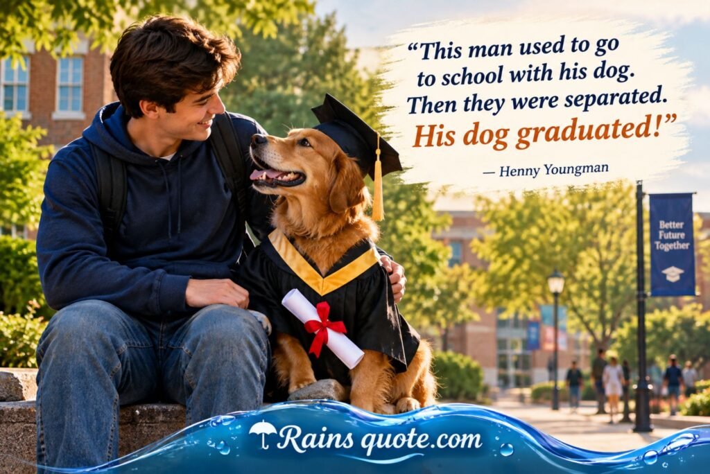 “This man used to go to school with his dog. Then they were separated. His dog graduated!”