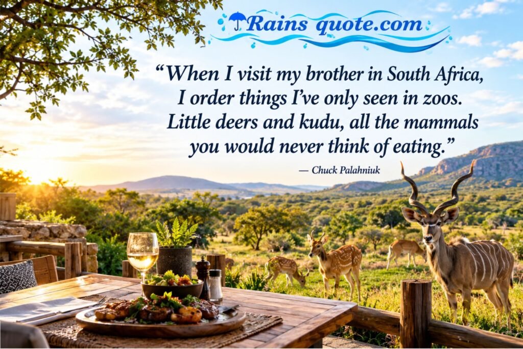 “When I visit my brother in South Africa, I order things I've only seen in zoos. Little deers and kudu, all the mammals you would never think of eating.”