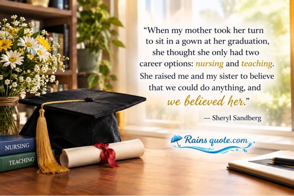“When my mother took her turn to sit in a gown at her graduation, she thought she only had two career options: nursing and teaching. She raised me and my sister to believe that we could do anything, and we believed her.”