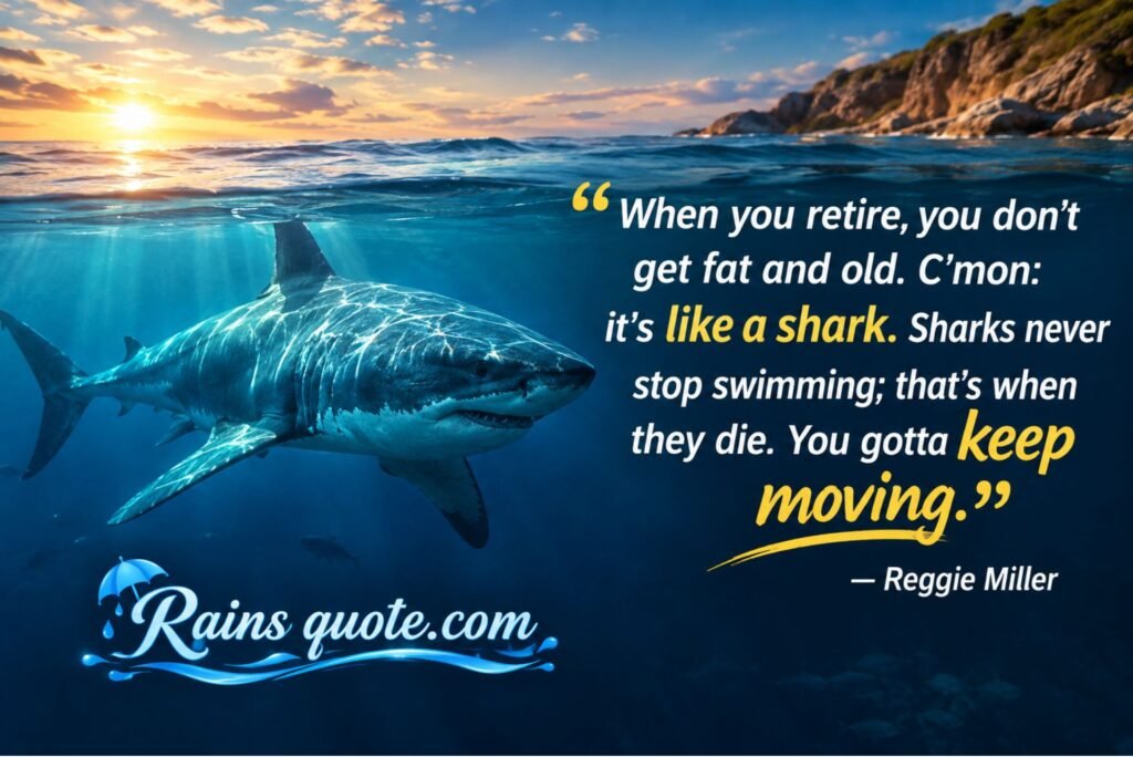“When you retire, you don't get fat and old. C'mon: it's like a shark. Sharks never stop swimming; that's when they die. You gotta keep moving.”