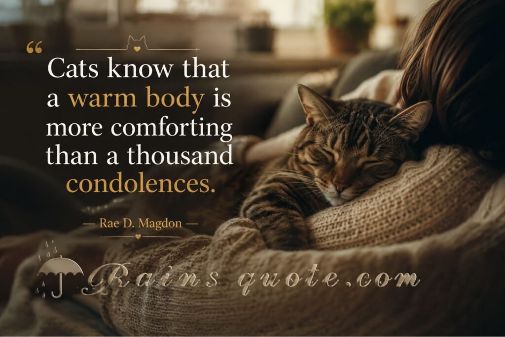 “Cats know that a warm body is more comforting than a thousand condolences.”